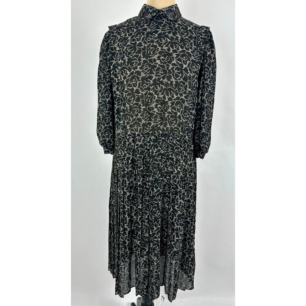 Vintage Alexis Sheer Pleated Black Floral Midi Dress Dark Romantic XL XXL